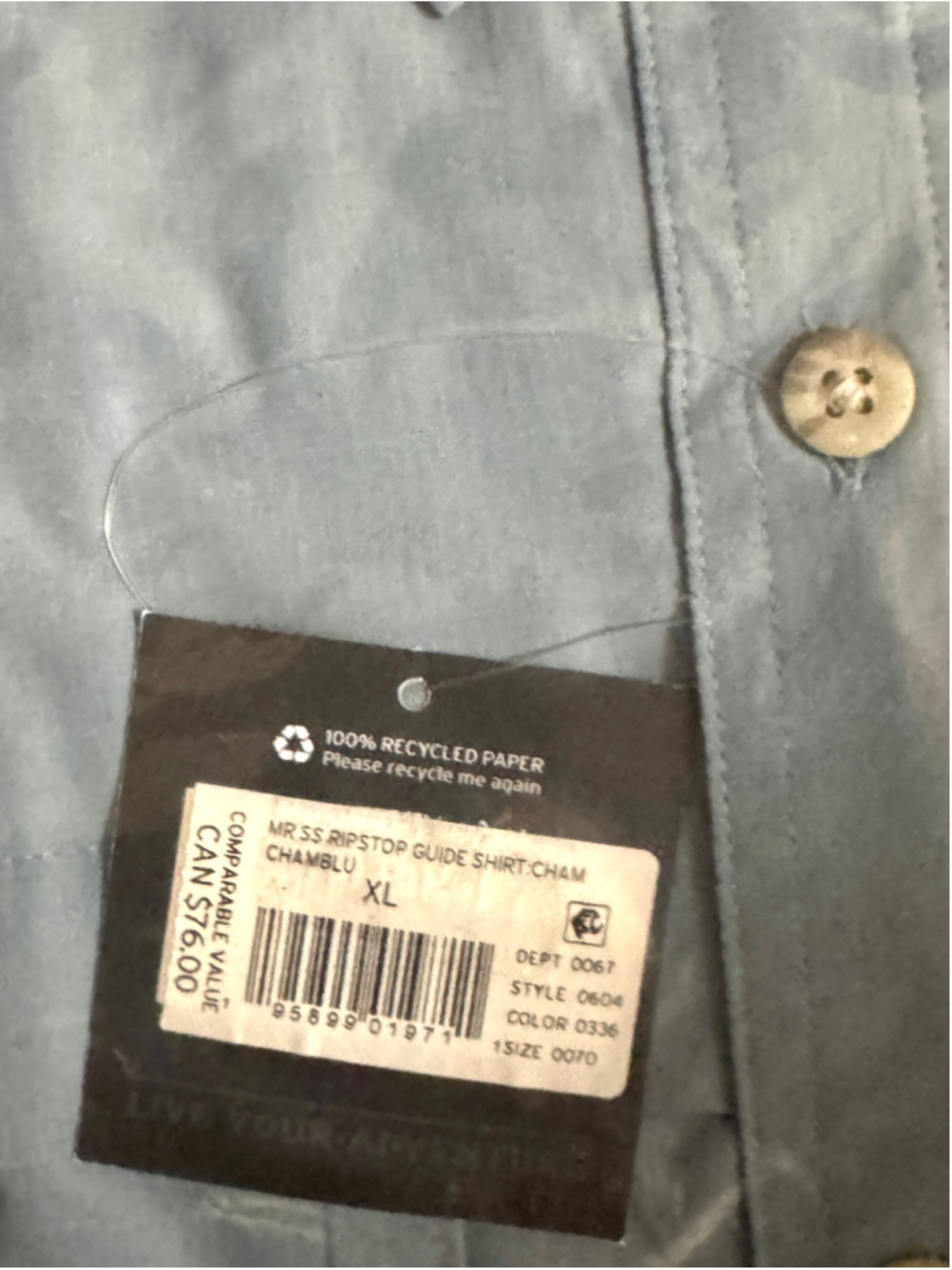 NWT Blue Short Sleeve Button-Up Eddie Bauer Men's Size XL - Picture 4 of 5